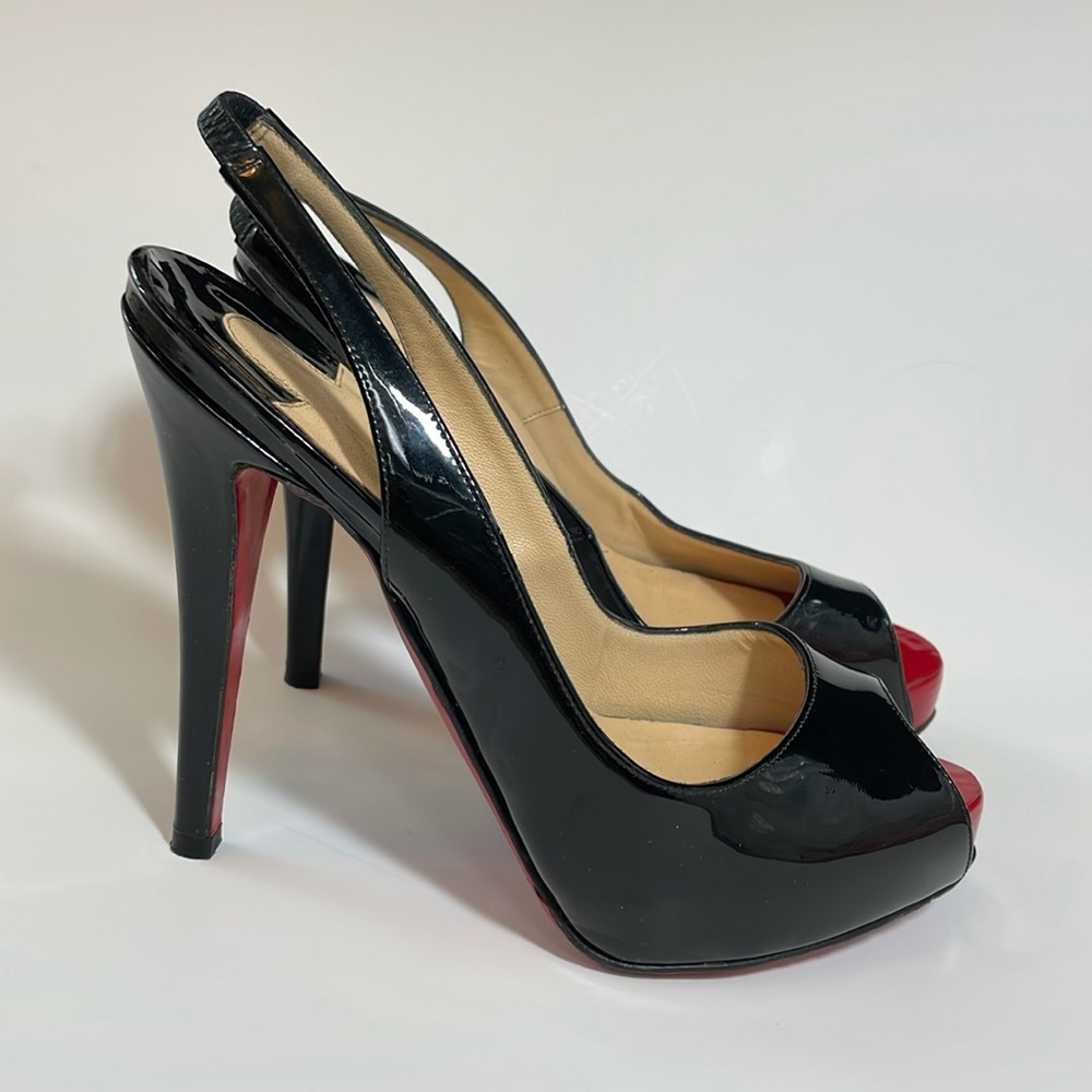 Christian Louboutin peep toe sling back pumps 5” heels size 36.5